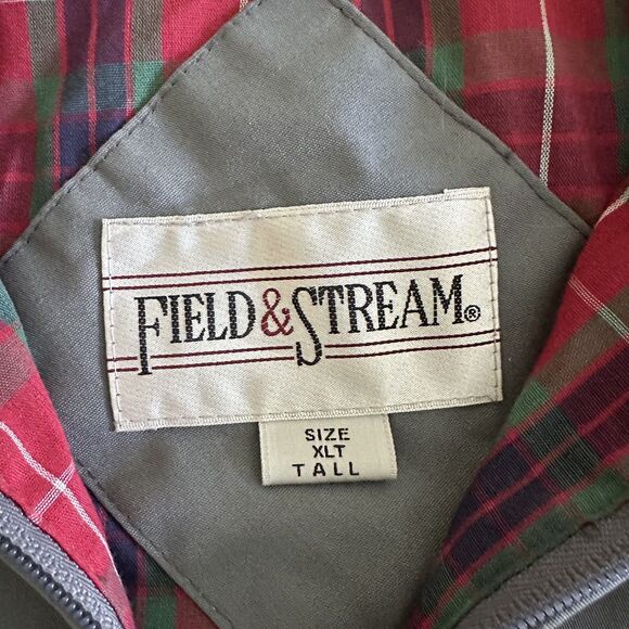 Vintage Field & Stream Jacket Men's XLT Gray Red Plaid-Lined Windbreaker Bomber - Picture 6 of 11